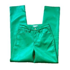 Good American Faux Leather Straight Leg Jeans Pants Green Size 27